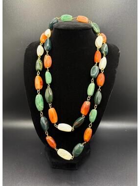 Vintage BOHO "Beggar Bead" Multi Color Semi Precious Stone Necklace